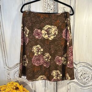 St. John’s Bay 100% Cotton Lightweight Corduroy Floral Brown Skirt